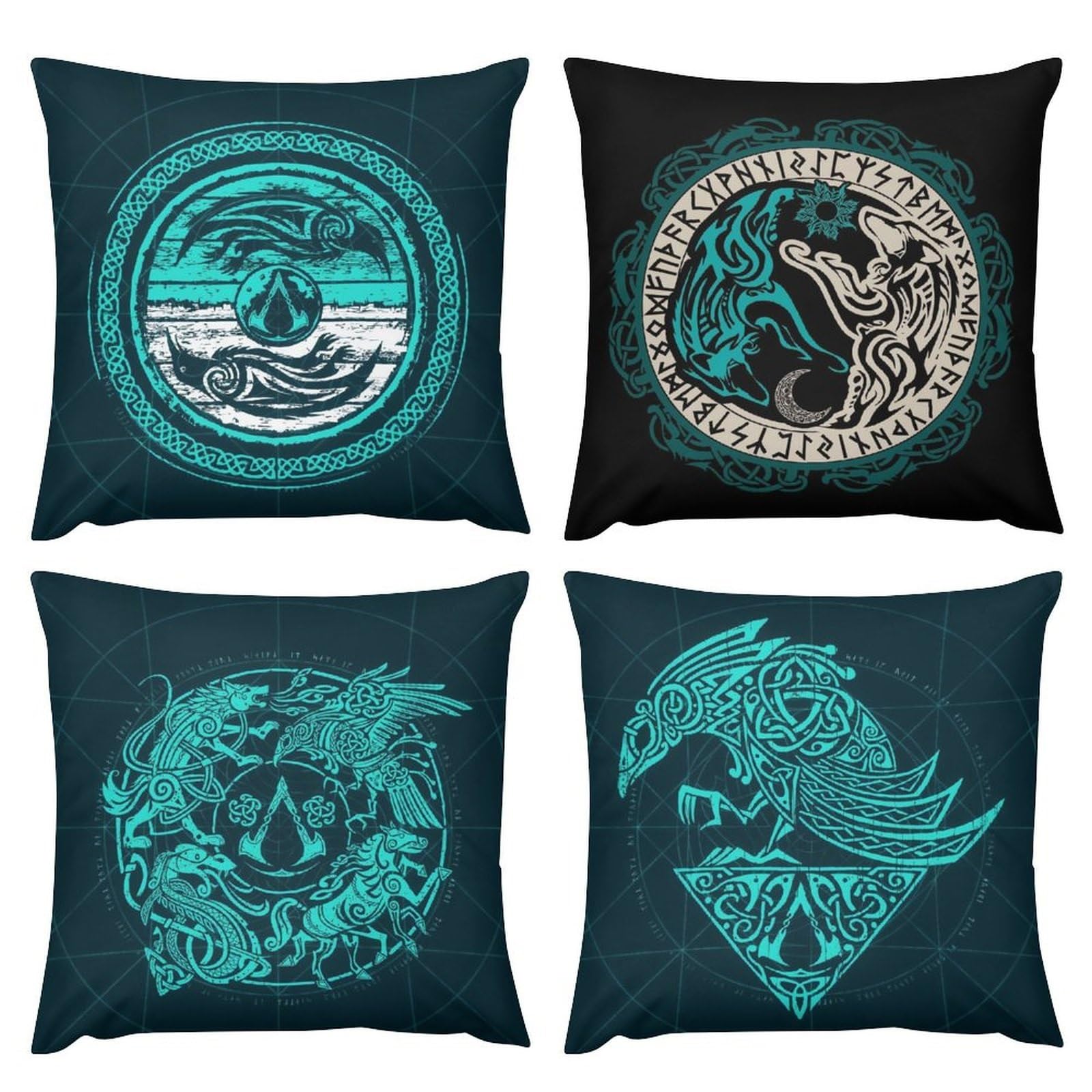 Housses de coussin Viking en peluche finis les tissus rêches sur le lit