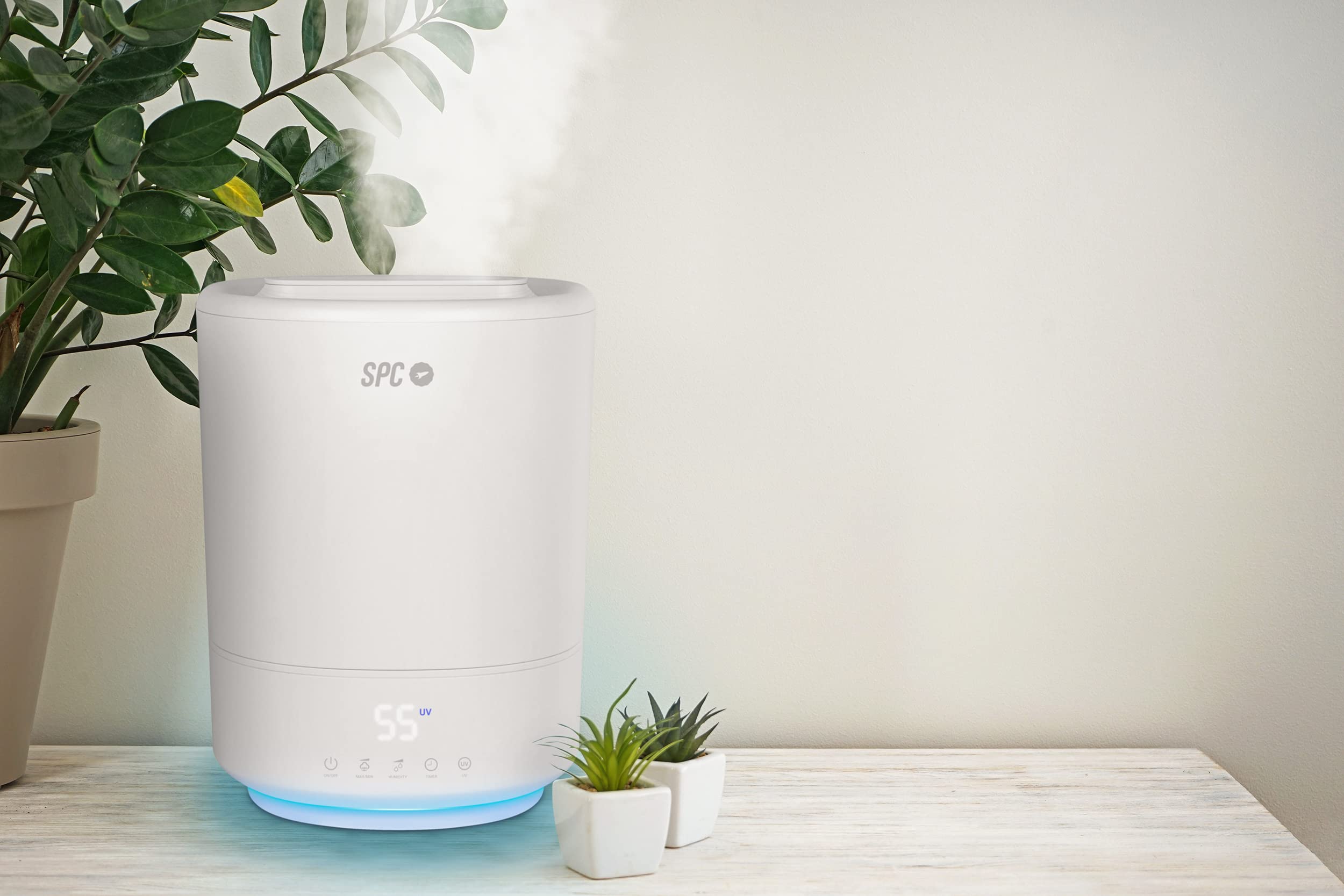 SPC Evadne – Humidificador WiFi inteligente ultrasónico, gran capacidad 4,5L, luz UV-C, carga de agua superior, modos automático, manual y noche, difusor de aromas, luz de noche, temporizador, sin BPA