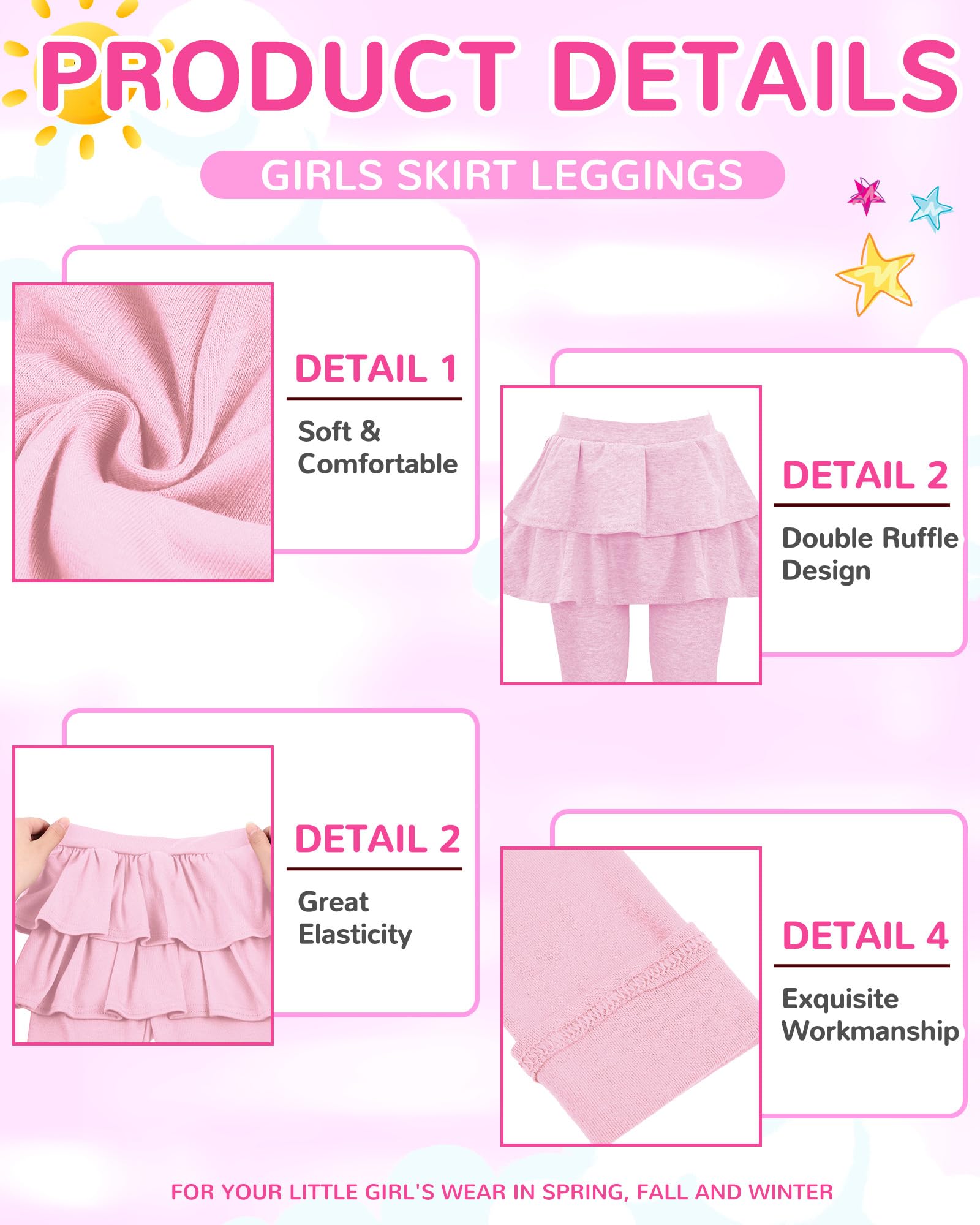 Taiyin 5er-Pack Mädchen-Leggings, Baumwolle, Rüschen, Tutu-Hose, fußlose Leggings mit Rock, Schuluniform für Mädchen, Herbst und Winter