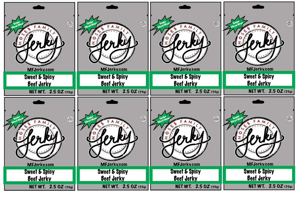 Moses Family Jerky, Sweet and Spicy Beef Jerky, 2.5 Ounce (Pack of 8), Bite Sized Sliced Meat