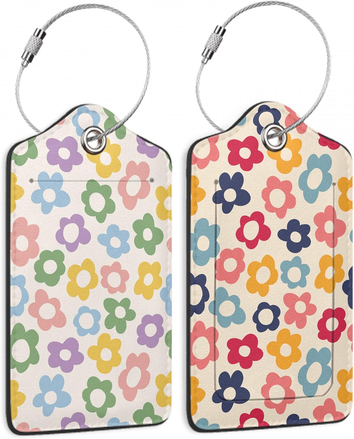 2 Pack Luggage Tag for Suitcase, Vintage Groovy Flower Leather Bag Tags Identifiers Privacy Cover ID Label with Durable Steel Loop for Women Men Kids Girls Travel 2 Pack Luggage Tag for Suitcase, Vintage Groovy Flower Leather Bag Tags Identifiers Privacy Cover ID Label with Durable Steel Loop for Women Men Kids Girls Travel