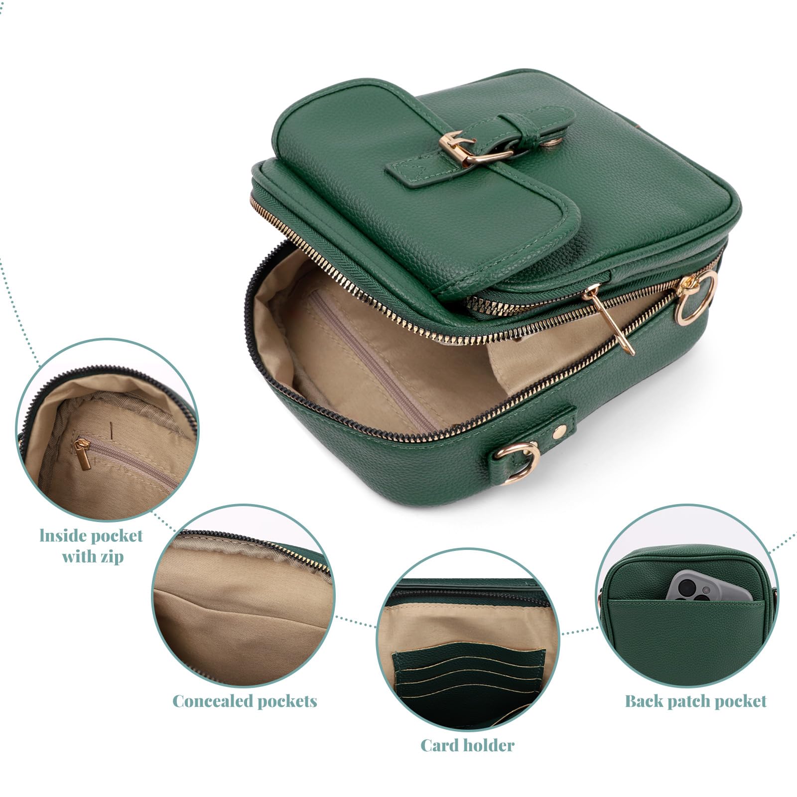 Bolso cruzado de cuero vintage para mujer, de gran capacidad, bolso cruzado para mujer (verde oscuro)