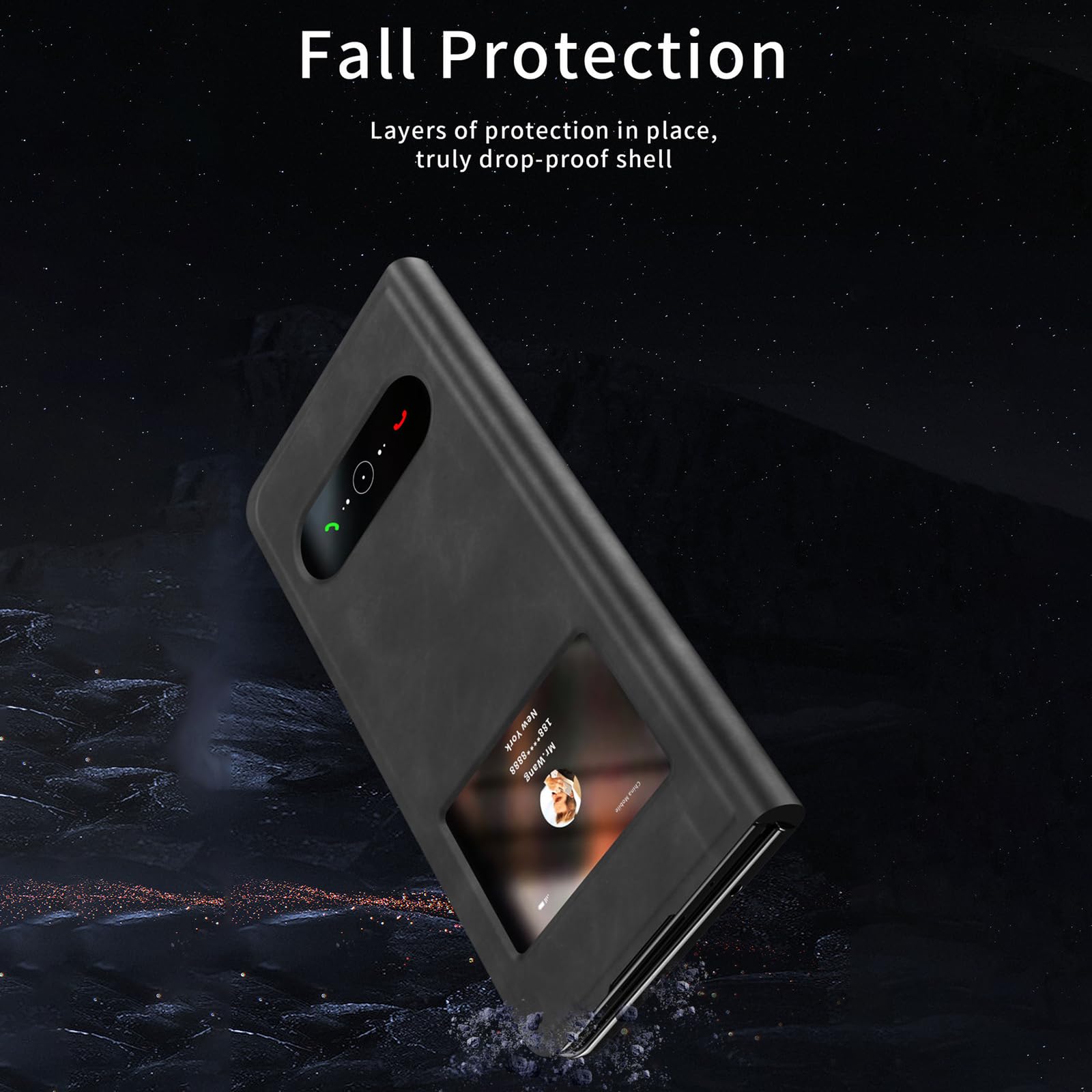 Funda con Tapa For Samsung Galaxy Z Fold 8 Ultra, Funda De Piel De Lujo Ligera con Función Atril, Cierre Magnético, Ventana De Visualización(Black)