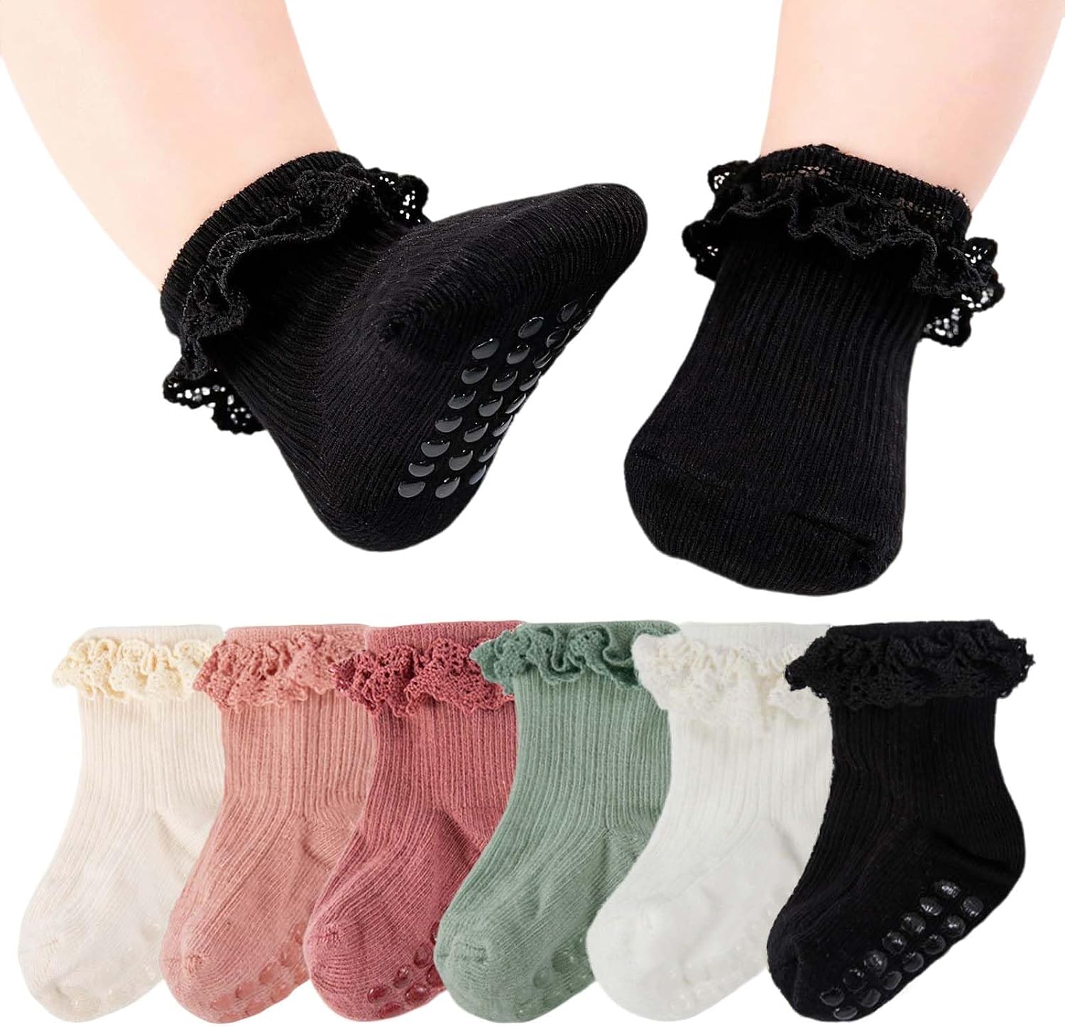 Baby Girl Anti Slip Grip Socks Cute Frilly Ruffle Ankle Socks Soft Breathable Cotton Non Skid Newborn Infants