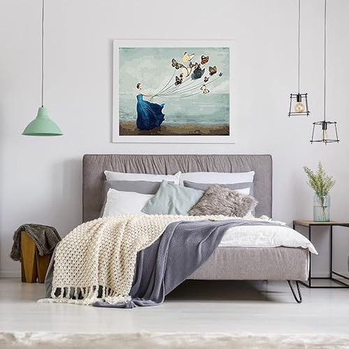 Miniatura 5 de Pintura de bricolaje por números para adultos enmarcada, pintura acrílica por número kits para adultos niños principiantes, mariposas niña en el