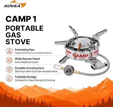KOVEA Camp 1 Portable Camping Gas Stove, 6,100 BTU Wide Burner