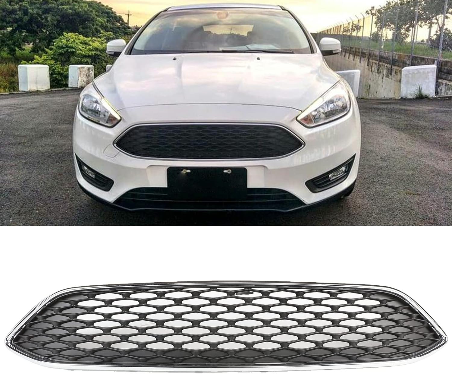 PENSUN Front Bumper Grille Replacement For 2015 2016 2017 2018 Ford Focus"S" &"SE" Upper Center Grill Honeycomb Style Replace #F1EZ-8200A F1EZ-8200B / Gloss Black