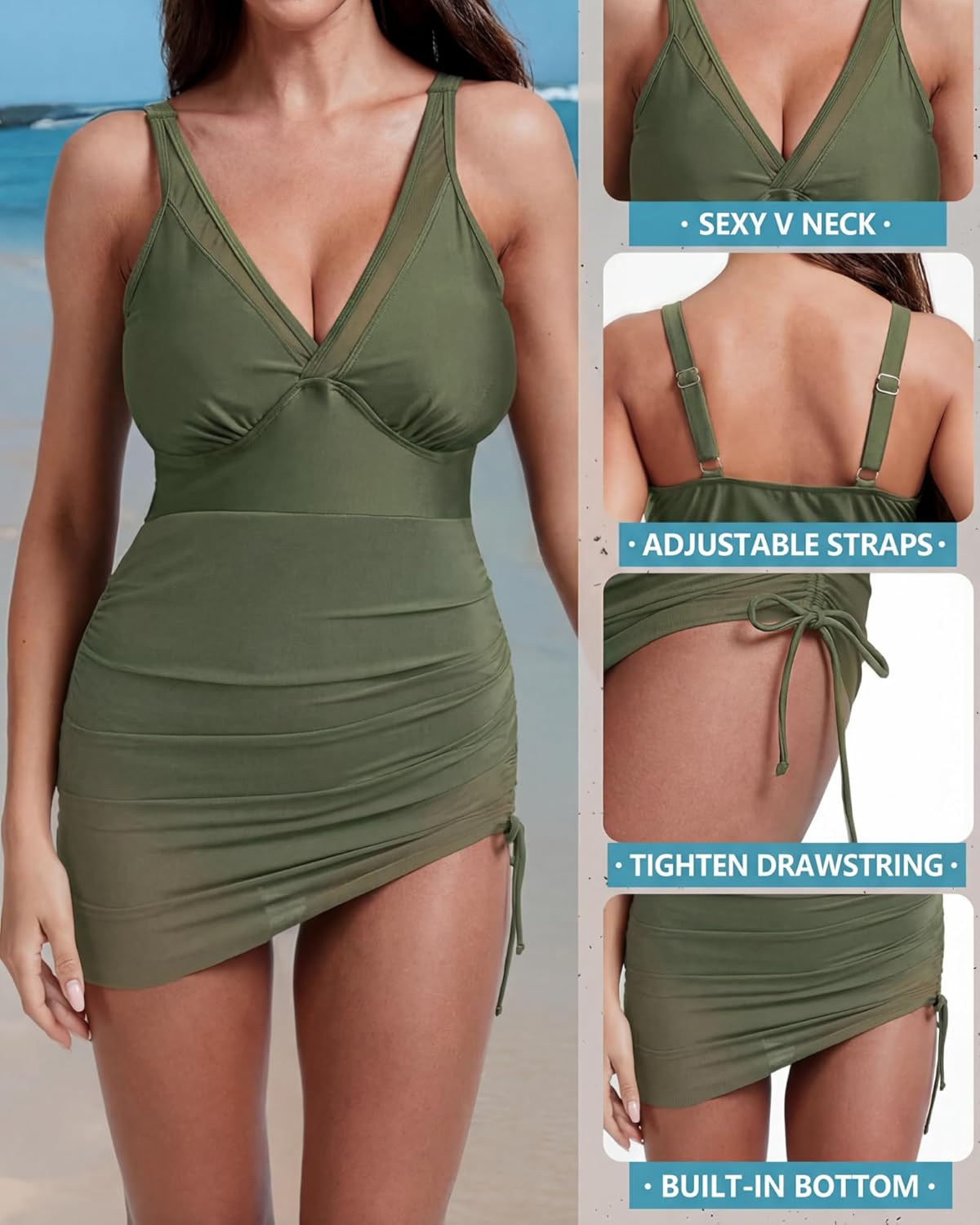 Women One Piece Mesh Swim Dress Tummy Control Swimsuit Slimming Sheer Sarong Wraps Bathing Suit Beach Pool Vacation - Image 4