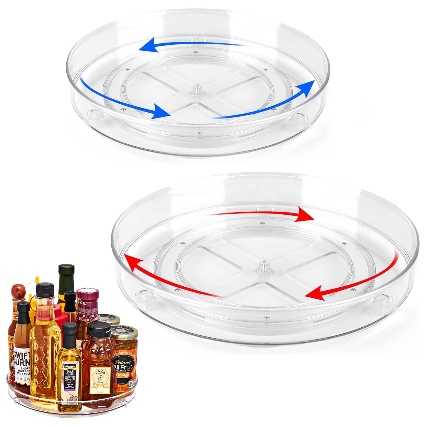 Drehteller Kühlschrank Organizer Lazy Susan 23,5cm, 360° Rondell Küchen Organizer Drehbarer Gewürzhalter für Gewürz Speisekammer Schrank Badezimmer Kommode.(Transparent)