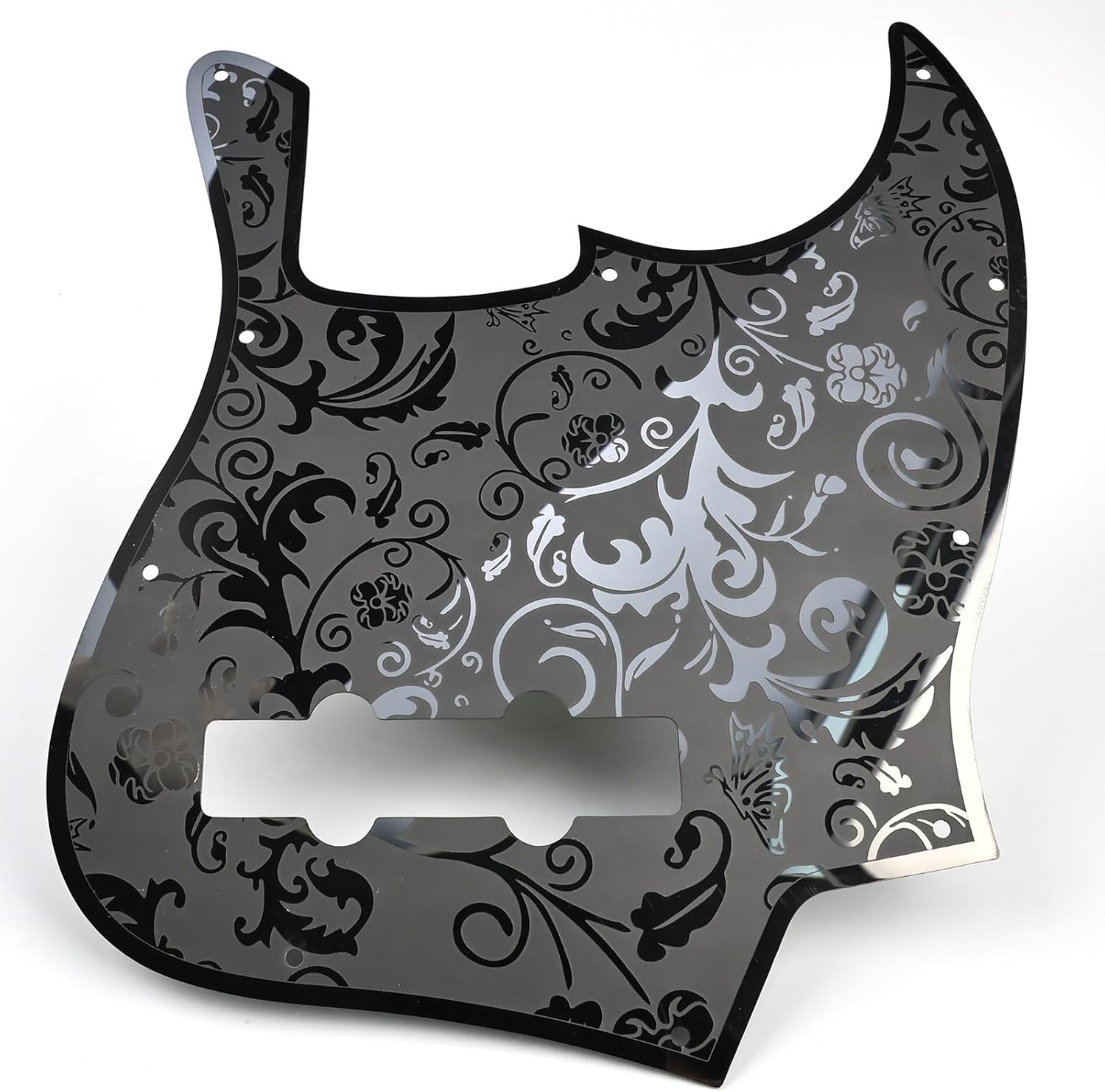 Stainless Steel J Bass Pick Guard Scratch Plate 10 Hole Engraved Metal Bass Pickguard with Mounting Screws Compatible with USA/Mexican Standard FD Jazz 4-String Bass Parts(Black)