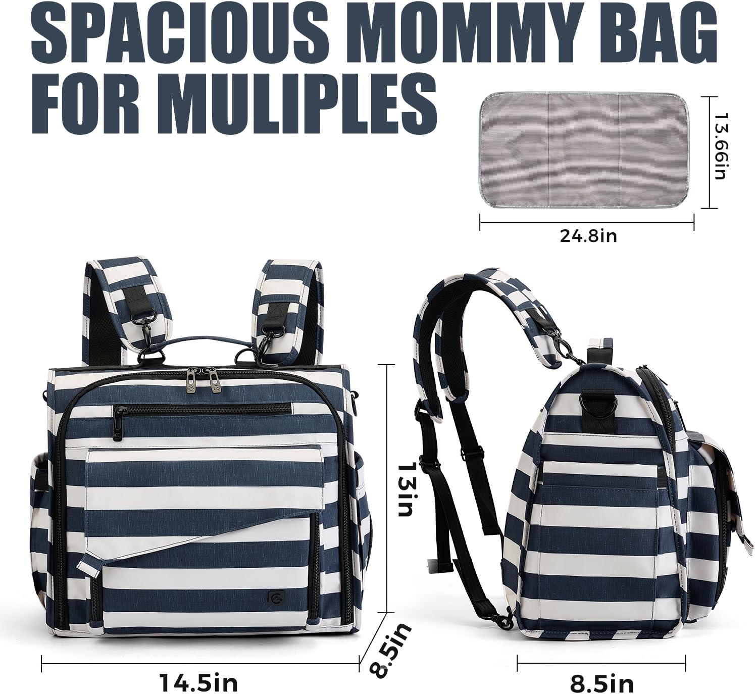 ALLCAMP Diaper Backpack, Waterproof Large Capacity Baby Bag, Multi-Function Nappy Bag with Stroller Hooks, Convertible Tote