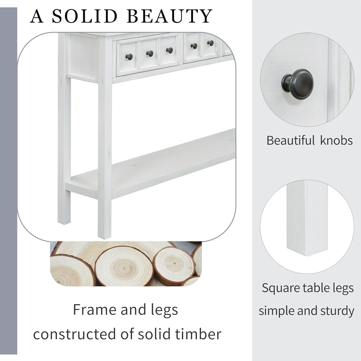 Close-up of console table leg and knob details