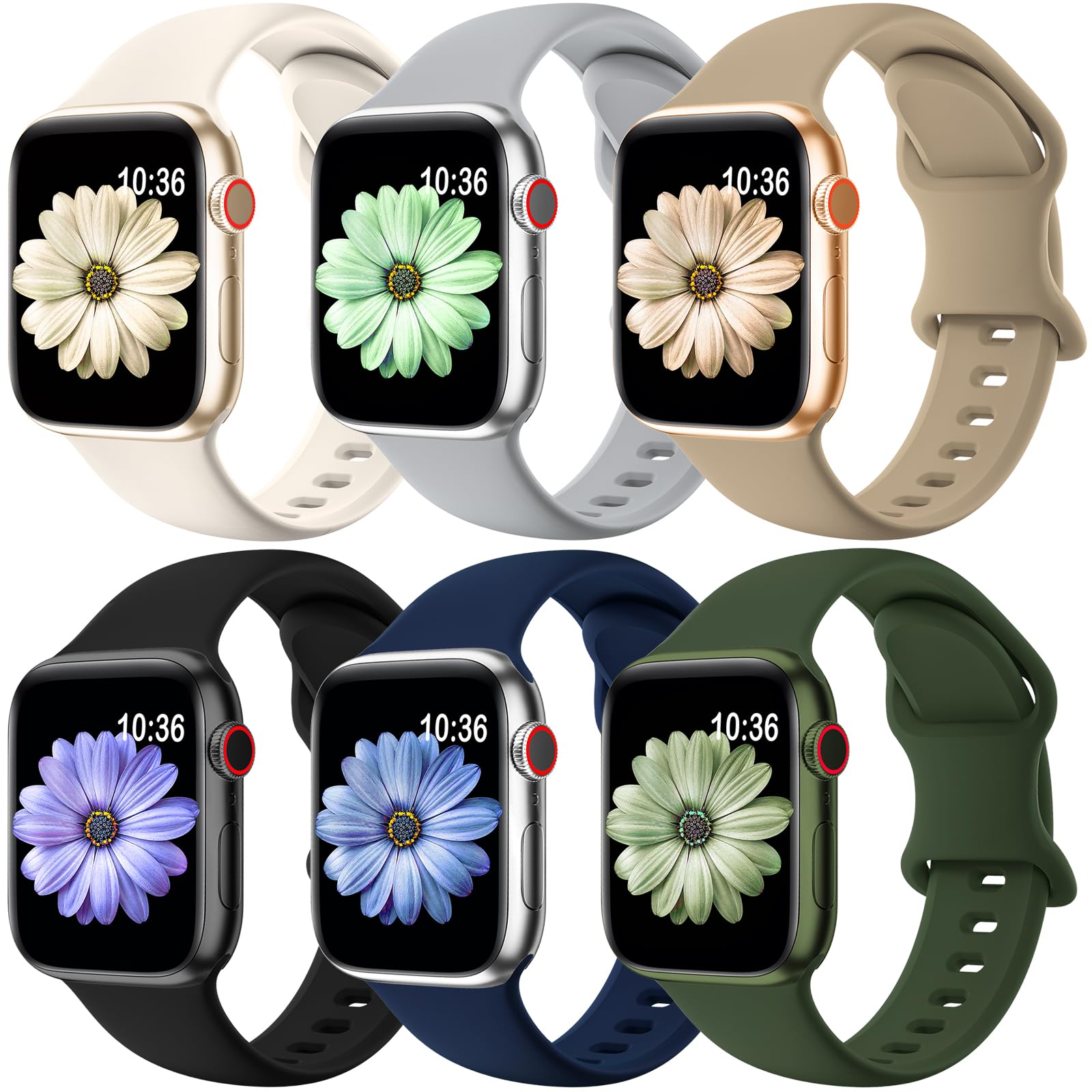 6 Pack Sport Bands Compatible with Apple Watch Bands 10 40mm 38mm 41mm 42mm 44mm 45mm 46mm 49mm,Soft Silicone Waterproof Strap for iWatch Ultra2 Series 9 Ultra 8 7 6 5 4 3 2 1 SE Women Men