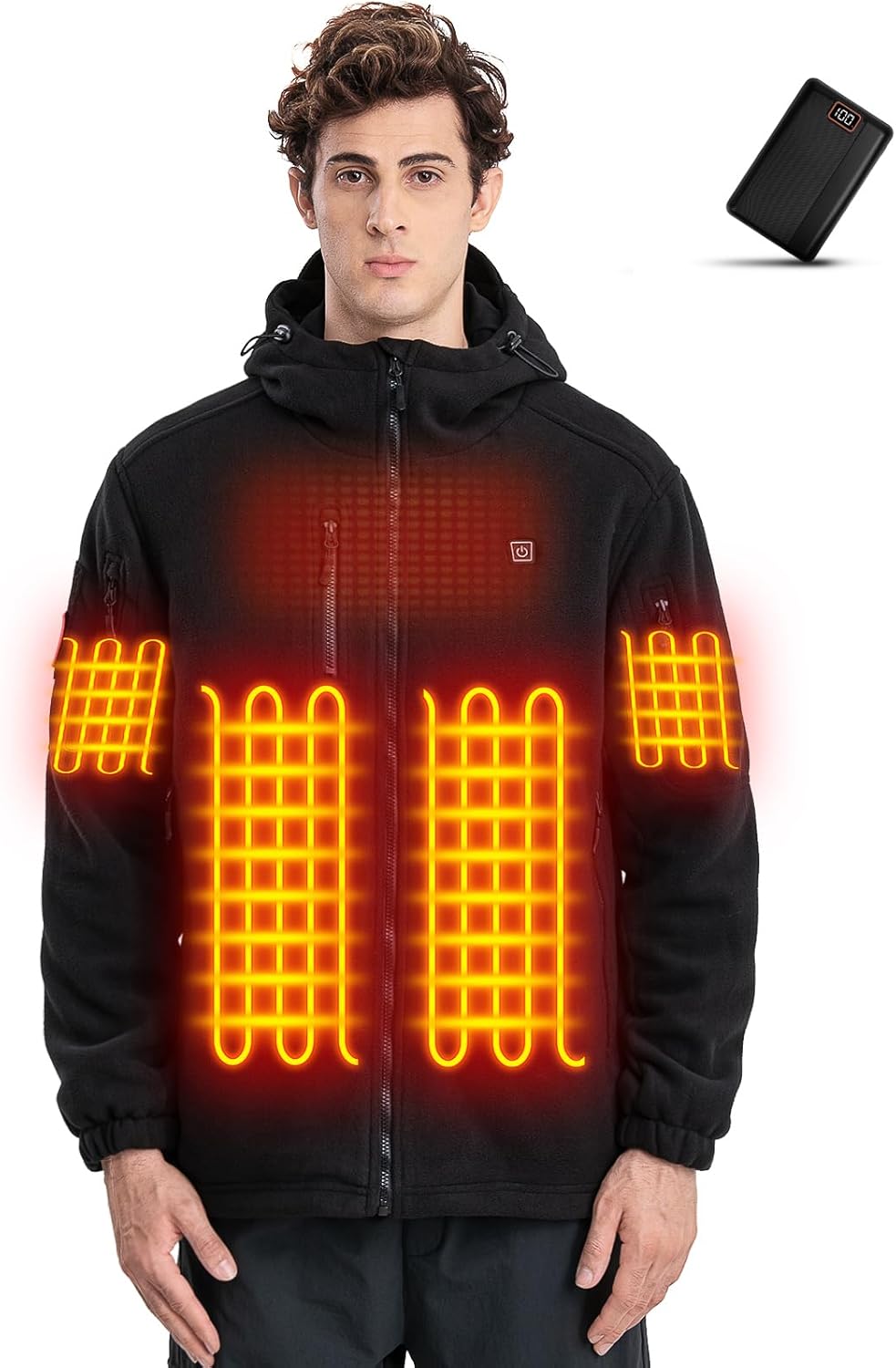 Heated Jackets for Men, Heated Fleece Hoodie with Battery 16000mAh, Heated Coat 6 Heating Zones