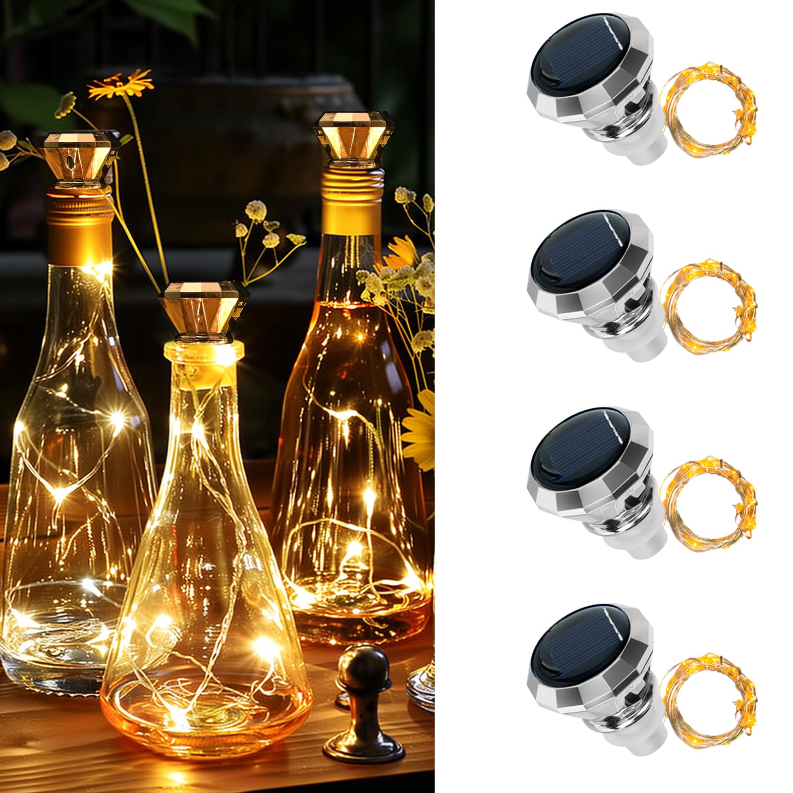 Flaschen Lichterkette, 4 Stück LED Lichterkette Flaschenkorken, 2M 20LED Solar Lichterkette Aussen Für Flaschen DIY Deko Beleuchtung