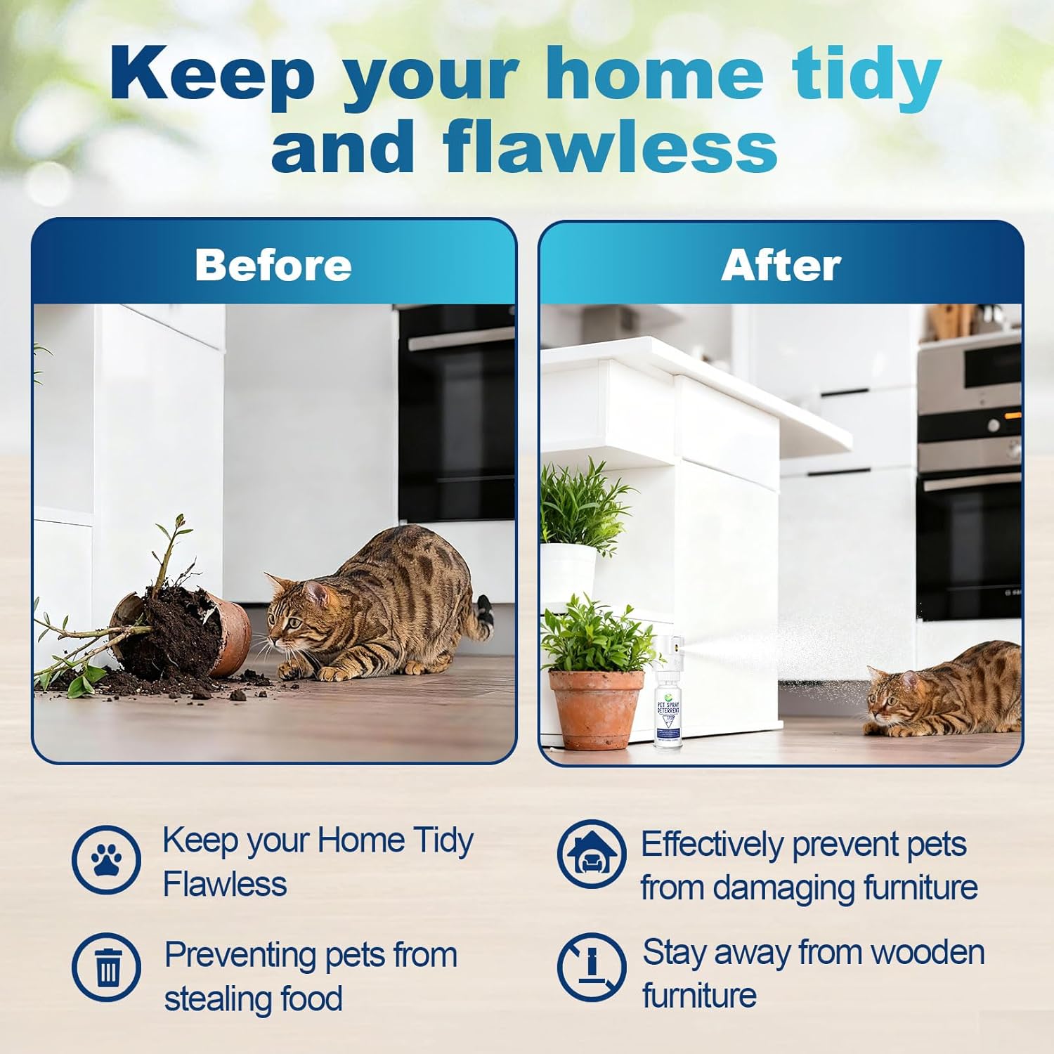 Cat Spray Deterrent System[1 Pack] Motion Activated Cat System, Pet Spray Deterrent Device Senses Cat & Dog, Odorless & Safety Indoor, Up to 3 Feet Away, Pet Deterrent Spray White