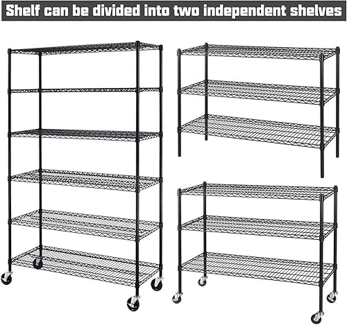 Miniatura 4 de Estantería de alambre resistente de 6 niveles, capacidad de 6000 libras, estante de almacenamiento de metal NSF ajustable con ruedas, 48 pulgadas de