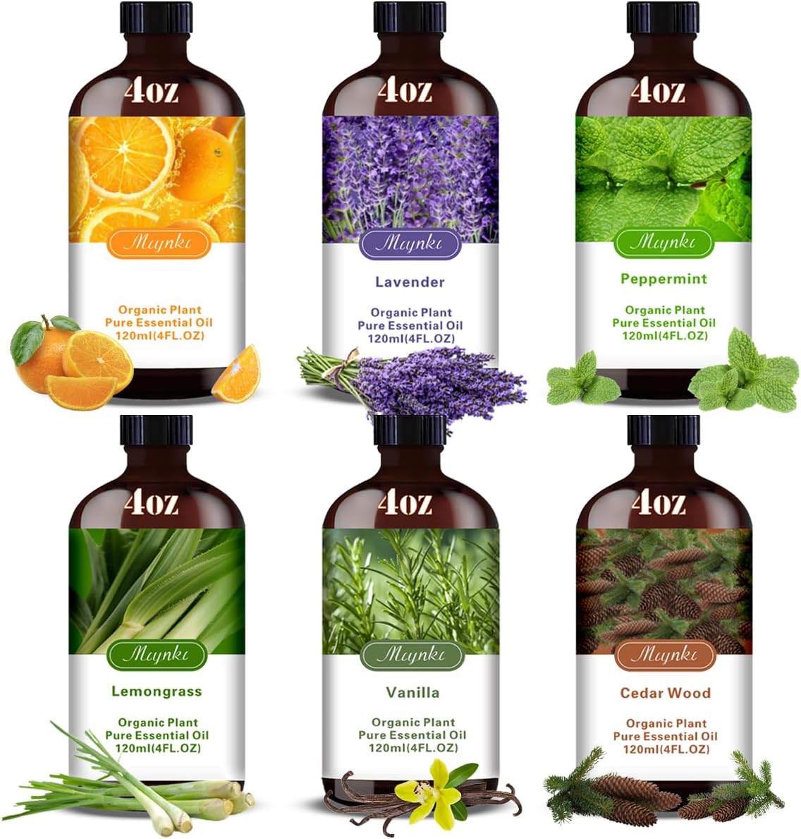 Aromatherapy Essential Oils Gift Set - 6 Pack (Lavender, Vanilla, Peppermint, Orange, Lemongrass, Cedarwood) for Diffusers, Home Fragrance, Relaxation