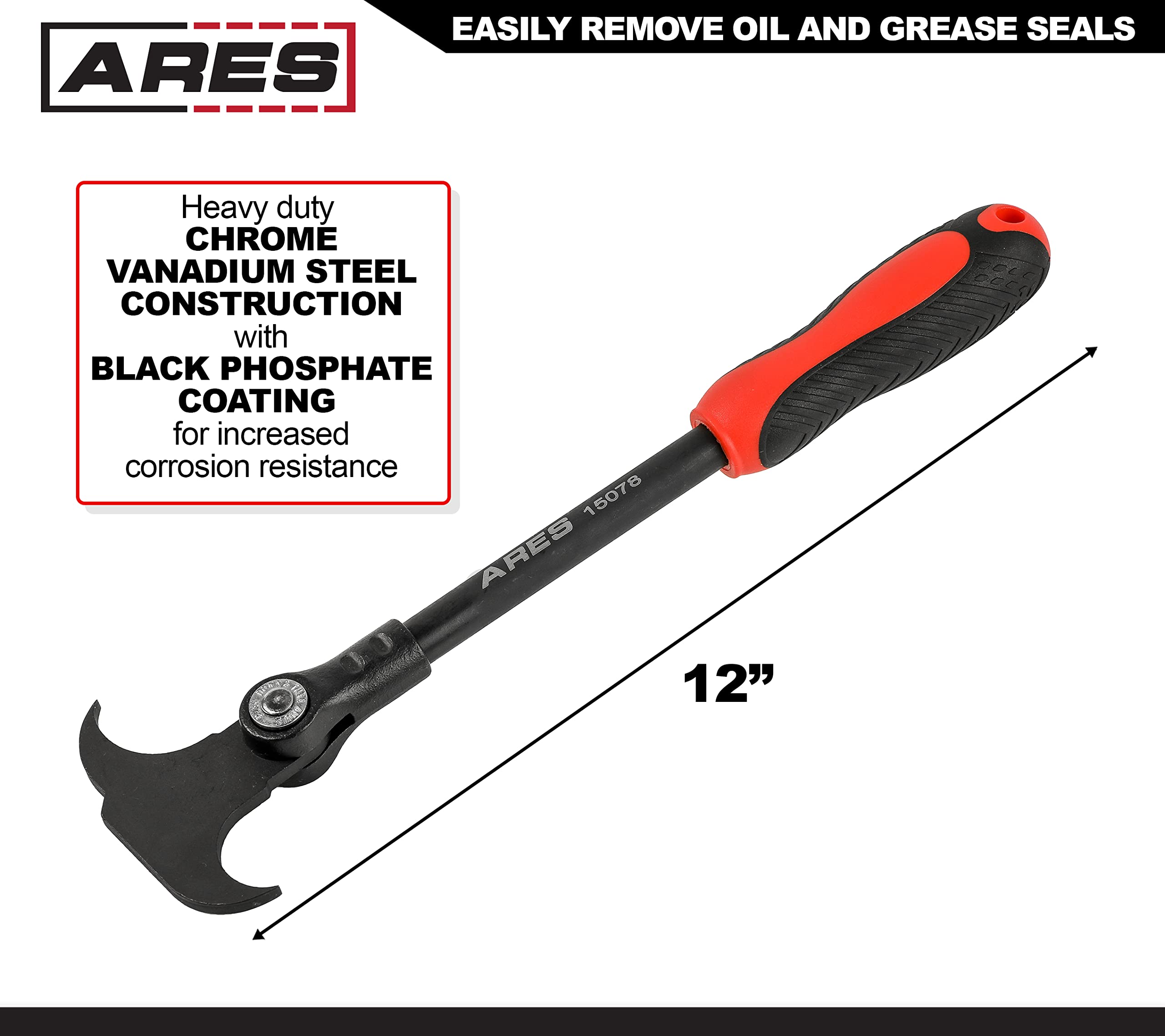 ARES 15078-12-Inch Indexing Seal Puller - 14 Adjustable Locking Positions - Dual Hook Tip Design - Remove Oil and Grease Seals on Cars, SUVs and Light Trucks