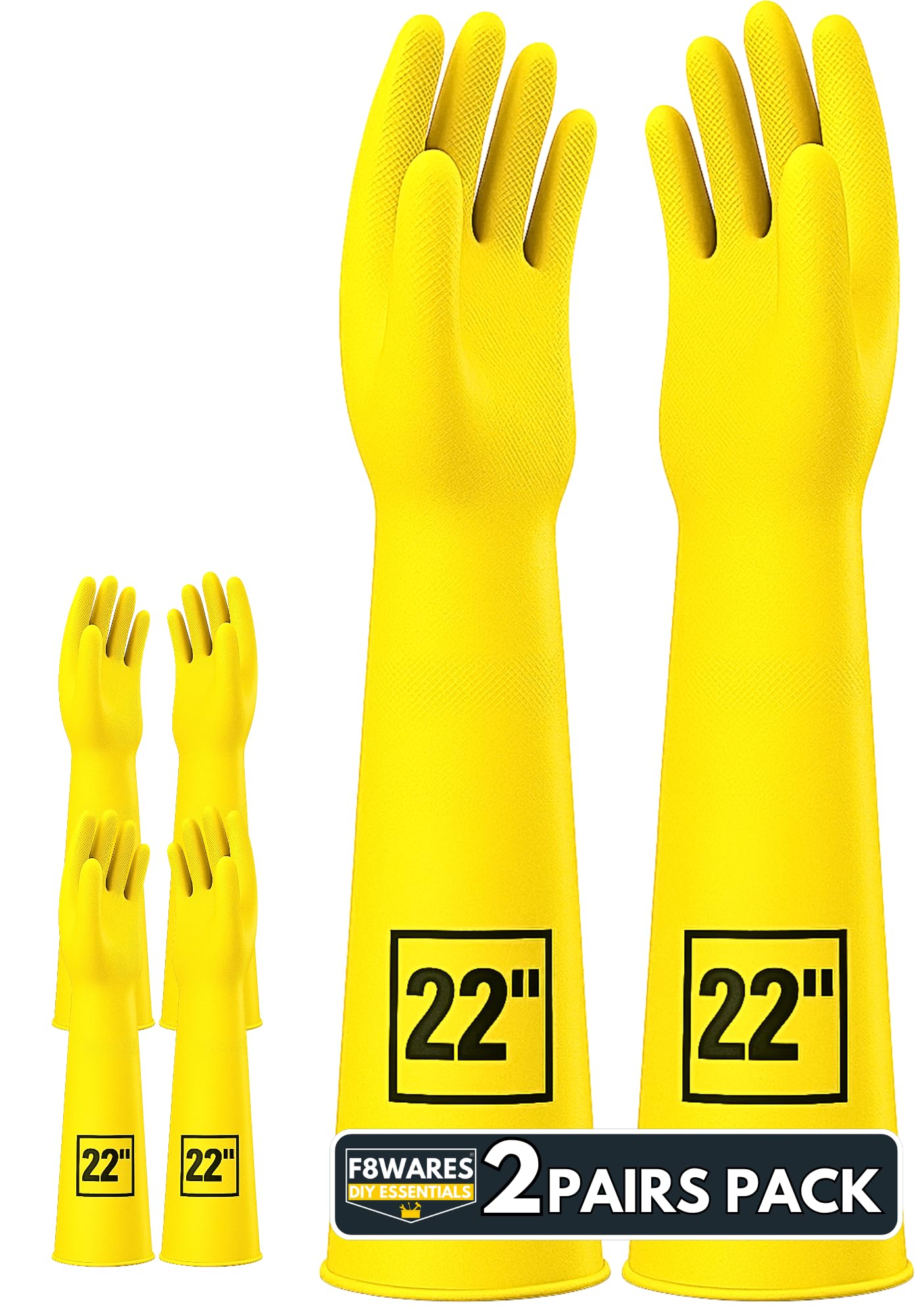 2PK 22Inch Long Washable Heavy-Duty Reusable Dishwashing Kitchen Industrial Gardening Latex Rubber Cleaning Hand Gloves For Men Women, 2 Pair