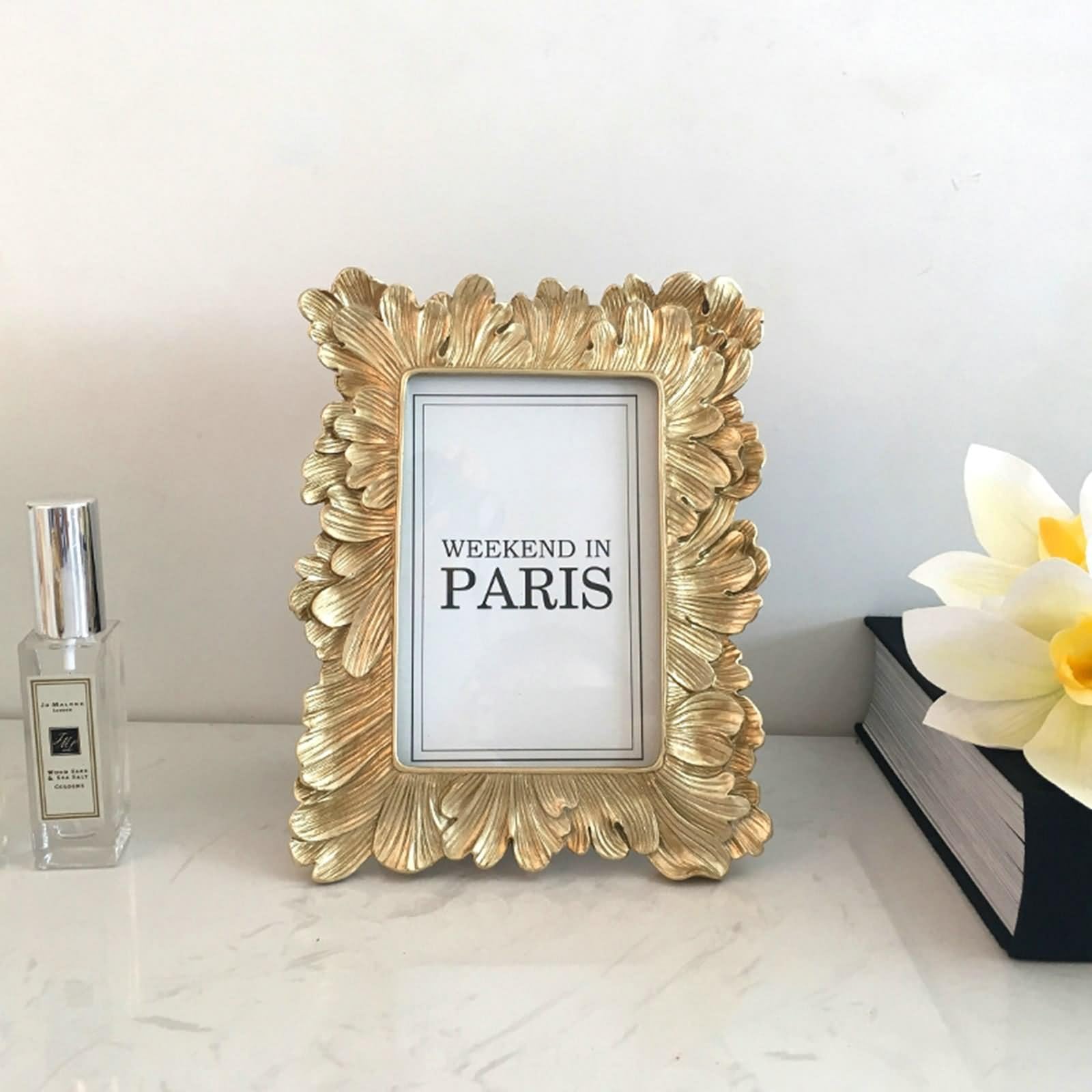 Marco de fotos dorado de 15 x 20 cm, elegante marco rectangular vertical para mesa de resina