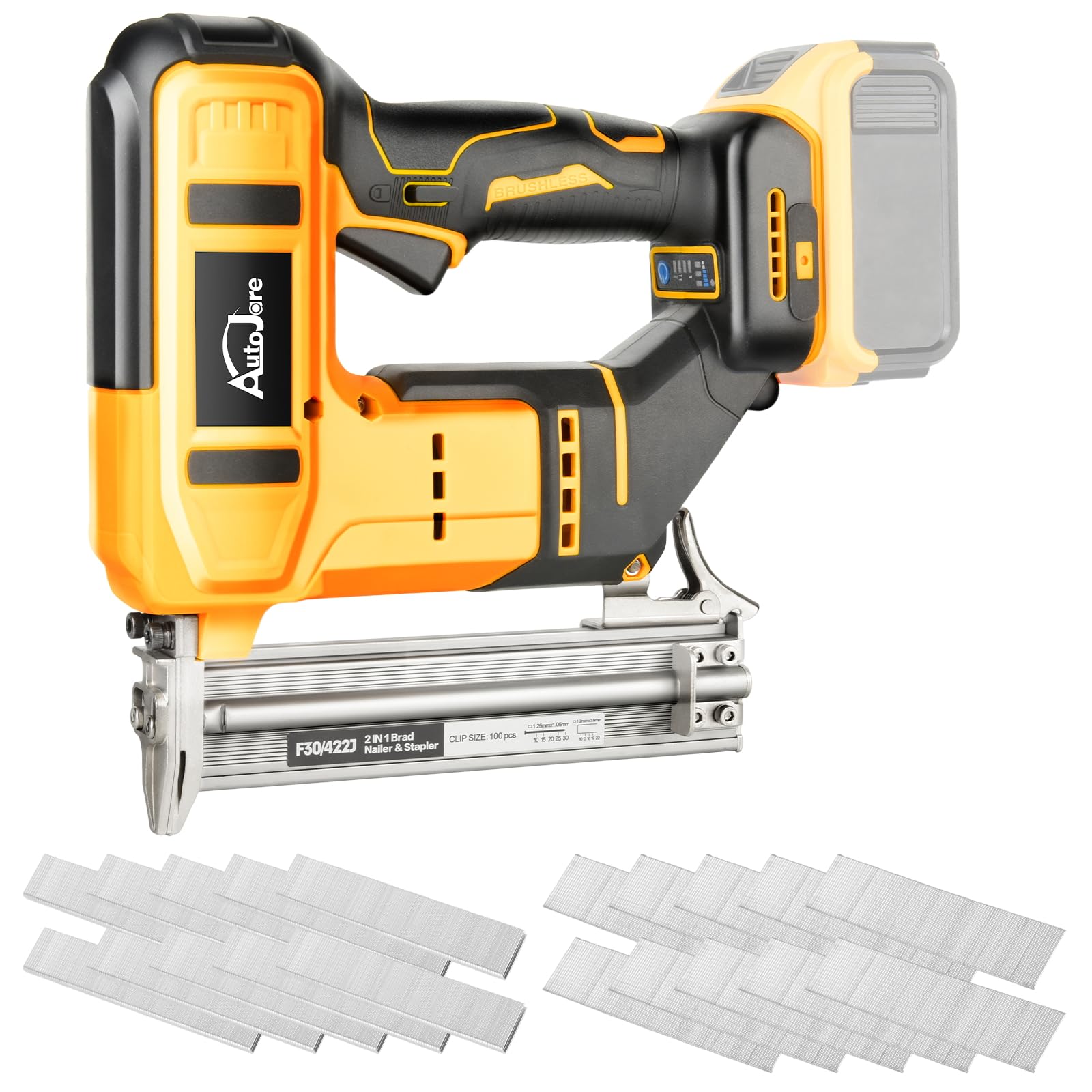 AUTOJARE 18 Gauge Cordless Brad Nailer Compatible with Dewalt 20V Battery Brushless Electric Nail Gun 2 in 1 Nail/Staple Gun with 2000pcs Nails for