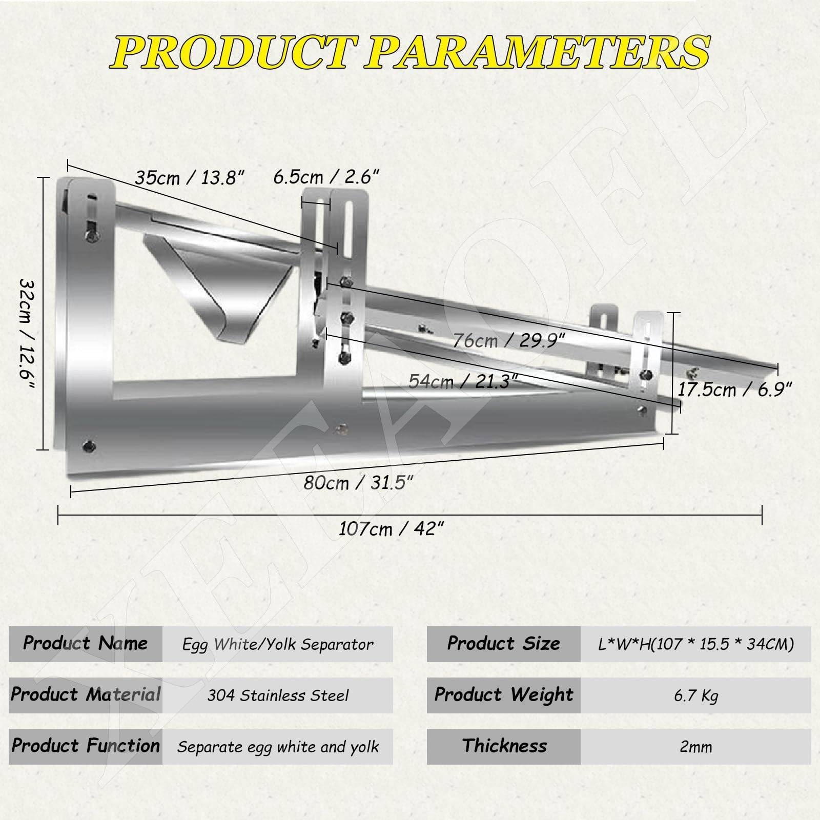 Eigelbtrenner – Küchenfilter aus Edelstahl, trennt 500–800 Eier/Stunde, 2 mm Dicke, verstellbare Höhe für effizientes Kochen