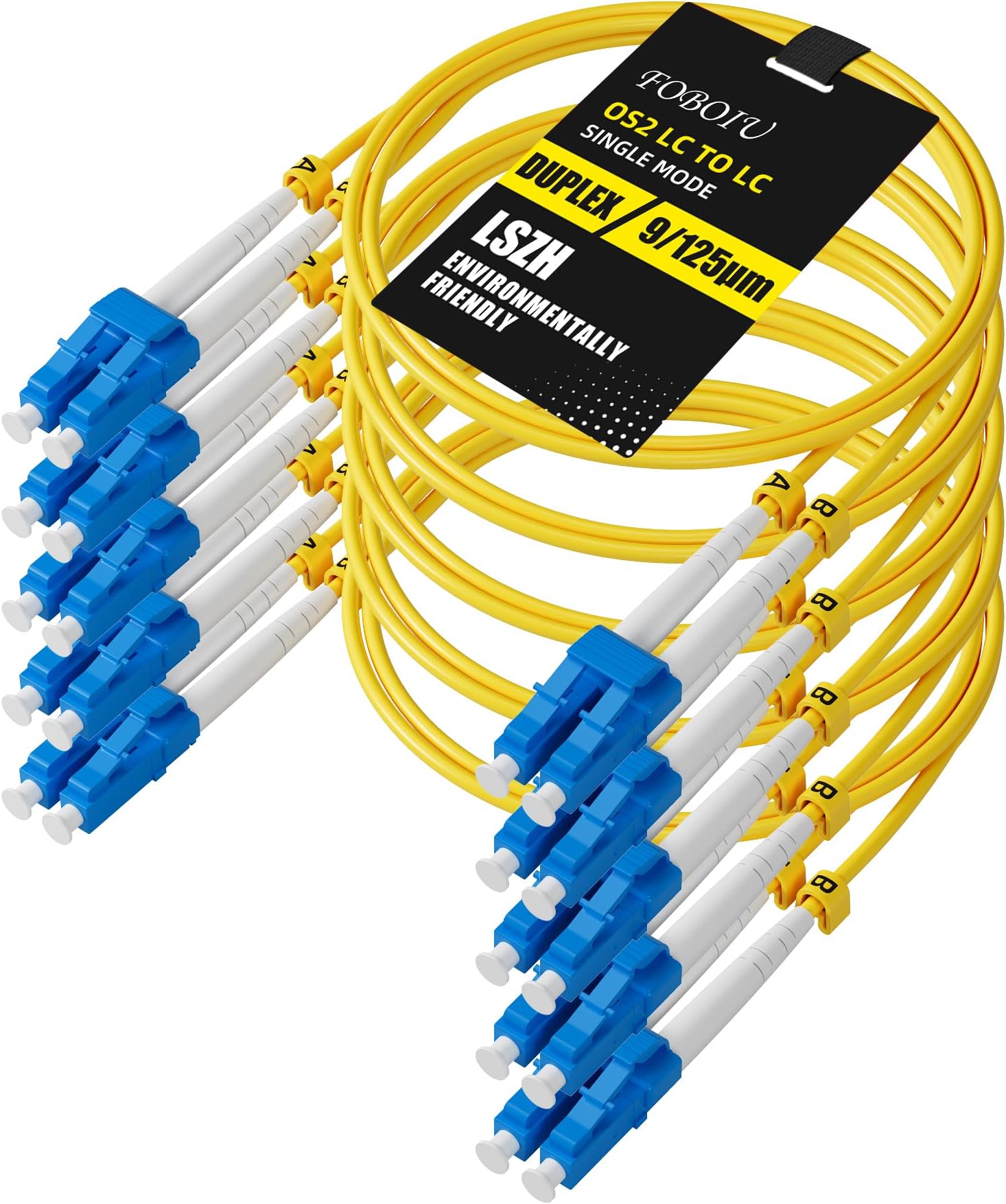 LC to LC OS2 Fiber Patch Cable 1m 5-Pack, Lc UPC to Lc UPC Duplex OS1/OS2 Single Mode Optical Patch Cable,9/125um LSZH SMF Jumper Cord Yellow 1 Meter(3.3ft)
