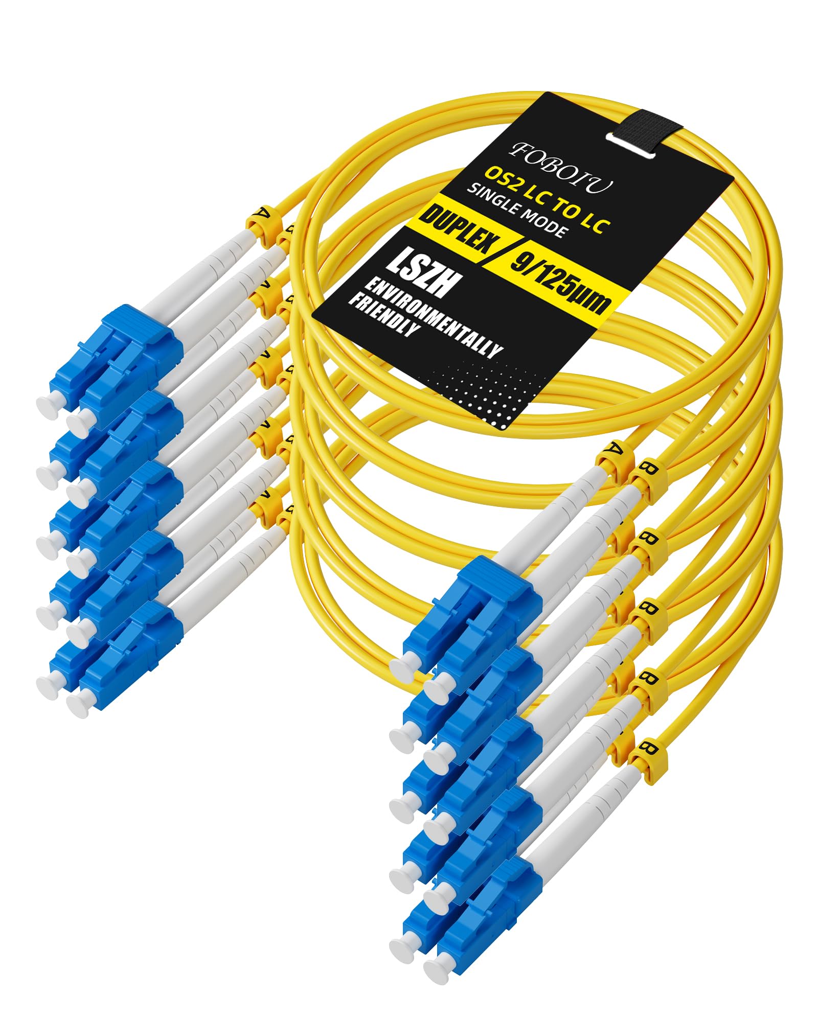 LC to LC OS2 Fiber Patch Cable 1m 5-Pack, LC UPC to LC UPC Duplex OS1/OS2 Single Mode Optical Patch Cable,9/125um LSZH SMF Jumper Cord Yellow 1 Meter(3.3ft)