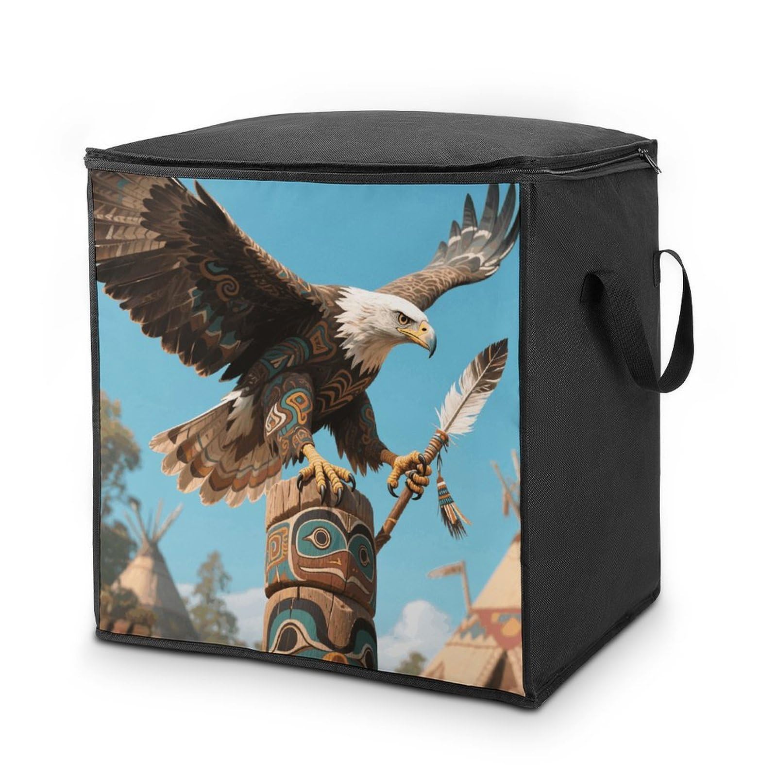 70L Totem Eagle Storage Bag With Zipper Closet Organizers with Handle for Home Storage Organizer for Blankets Quilts Clothes Comforter Bedding And Pillows