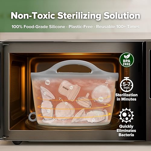 Miniatura 2 de Haakaa Silicone Microwave Steamer & Steriliser Bag, 70oz/2000ml Large Capacity Reusable Steaming Bags for Baby Bottles, Breast Pump, Accessories