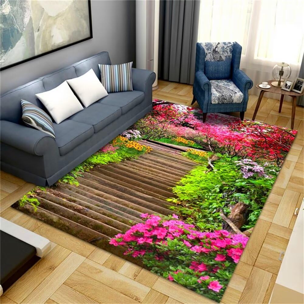 Tapis de chambre résistant à l'humidité motif feuille verte