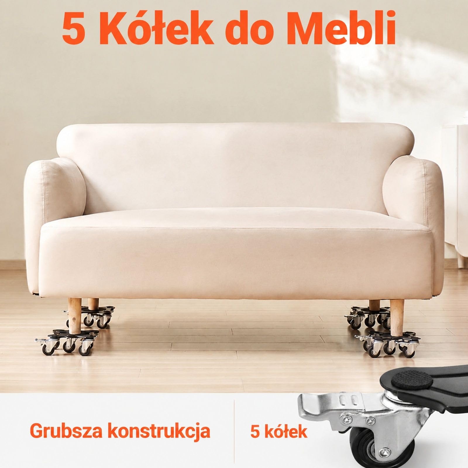 Zestaw 4 wózków meblowych z 5 obrotowymi kółkami, stalowy transporter do sofy, lodówki i pralki, z łomem, podkładkami, rękawicami i torbą