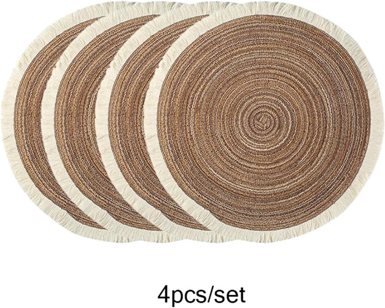 Round Braided Placemats Set of 4 Washable PP Heat 38cm Table Place Mat for Kitchen Party Decor(Brown)