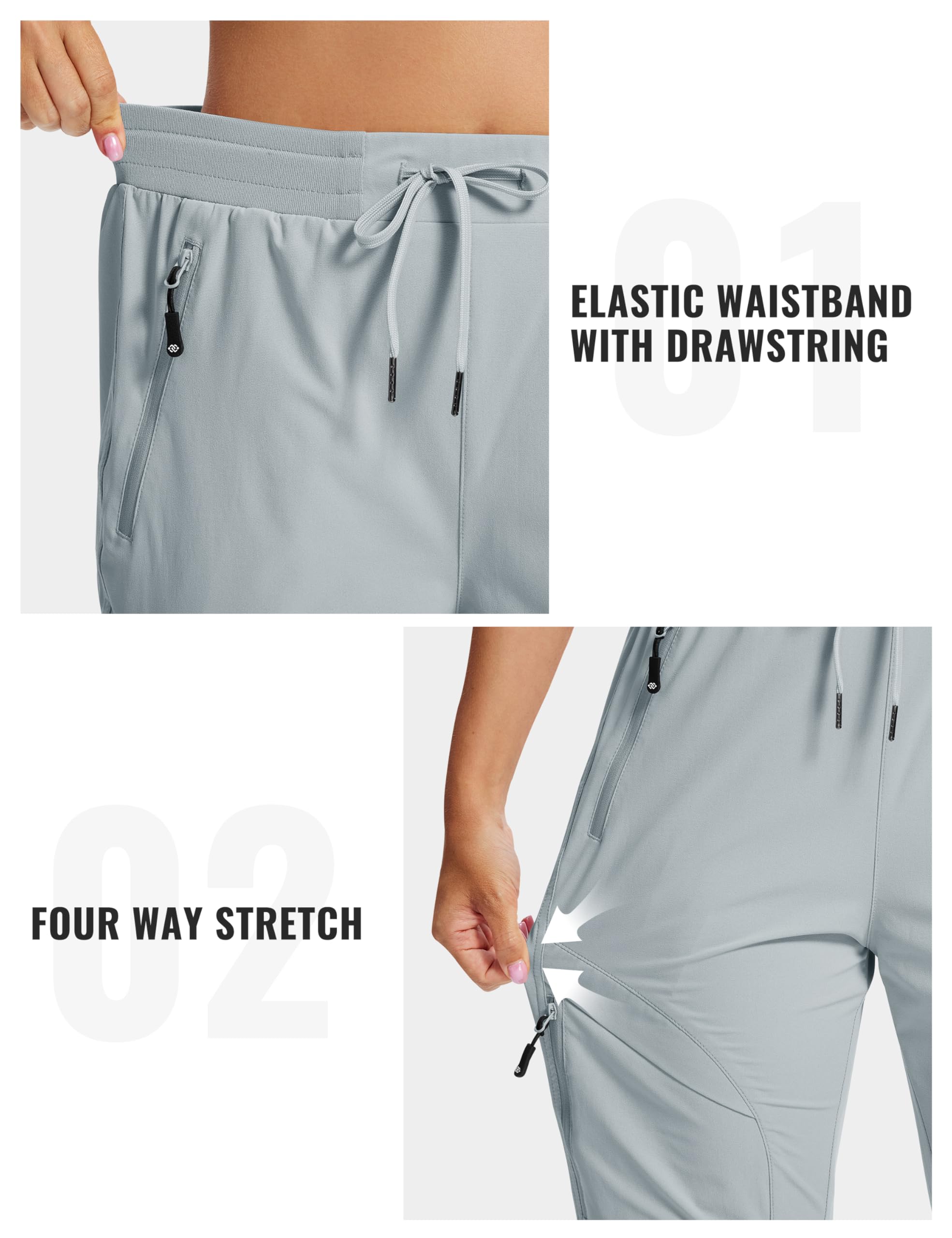 AIRIKE Pantalon Cargo Femme Pantalon Randonnée Séchage Rapide Trekking Pantalon Léger Taille Elastique Pants Imperméable Extérieur été avec Poche Zippée