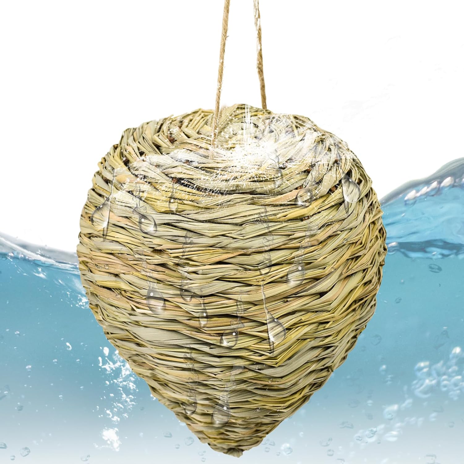 Woven Reed Wasp Nest Decoy Waterproof Hanging Fake Wasp Nests Faux Hornet Nest Decoy Artificial Bee Hive Nests for Garden Yard Outdoors (3Packs-6x4IN)