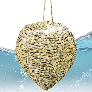 1 Pack Reed Woven Wasp Nest Decoy, 15In Waterproof Hanging Fake Wasp Nests Faux Hornet Nest Decoy Artificial Bee Hive Nests for Garden Yard Outdoors