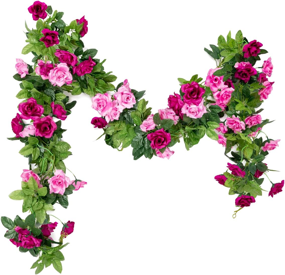 Hobyhoon 3PCS/23.7FT Artificial Red Rose Flower Garland, Outdoor Fake