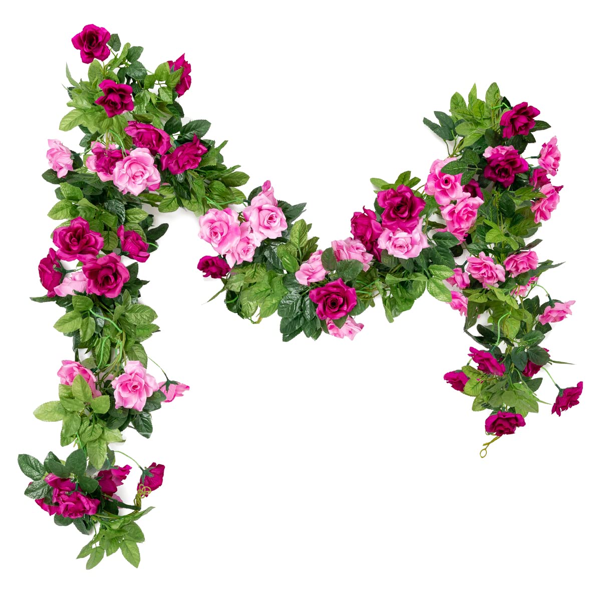 Hobyhoon 3PCS/23.7FT Artificial Red Rose Flower Garland, Outdoor Fake Silk Hanging Floral Garland, Rose Flower Vines for Wedding, Party,Garden, Arch, Indoor Wall Decor (Magenta)