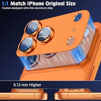 SiHPuoy カメラレンズプロテクター iPhone 17 Proアクセサリー用 2枚パック 金属アルミニウム合金強化ガラスカメラプロテクター ミリタリーグレードの飛散防止 ケースフレンドリー - オレンジ