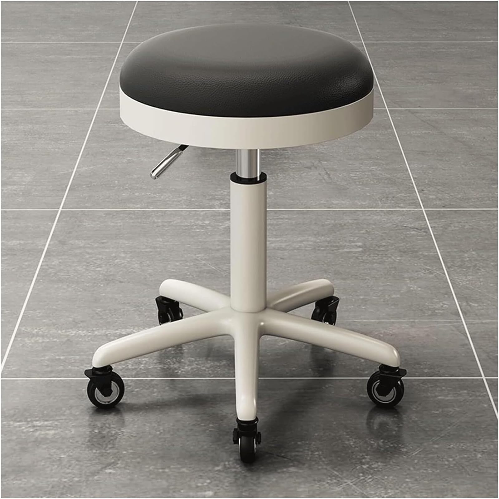 METTEOR Saddle Chair with Wheels Adjustable Rolling Stool Hydraulic Spa Salon Office Shop Stool Round Leather Swivel Work Stool Chair (Black)