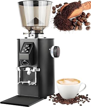 Commercial Coffee Grinder with 64mm Flat Burrs, 350W Electric Motor, 9 Precise Settings, and LED Display for Home and Caf  Use