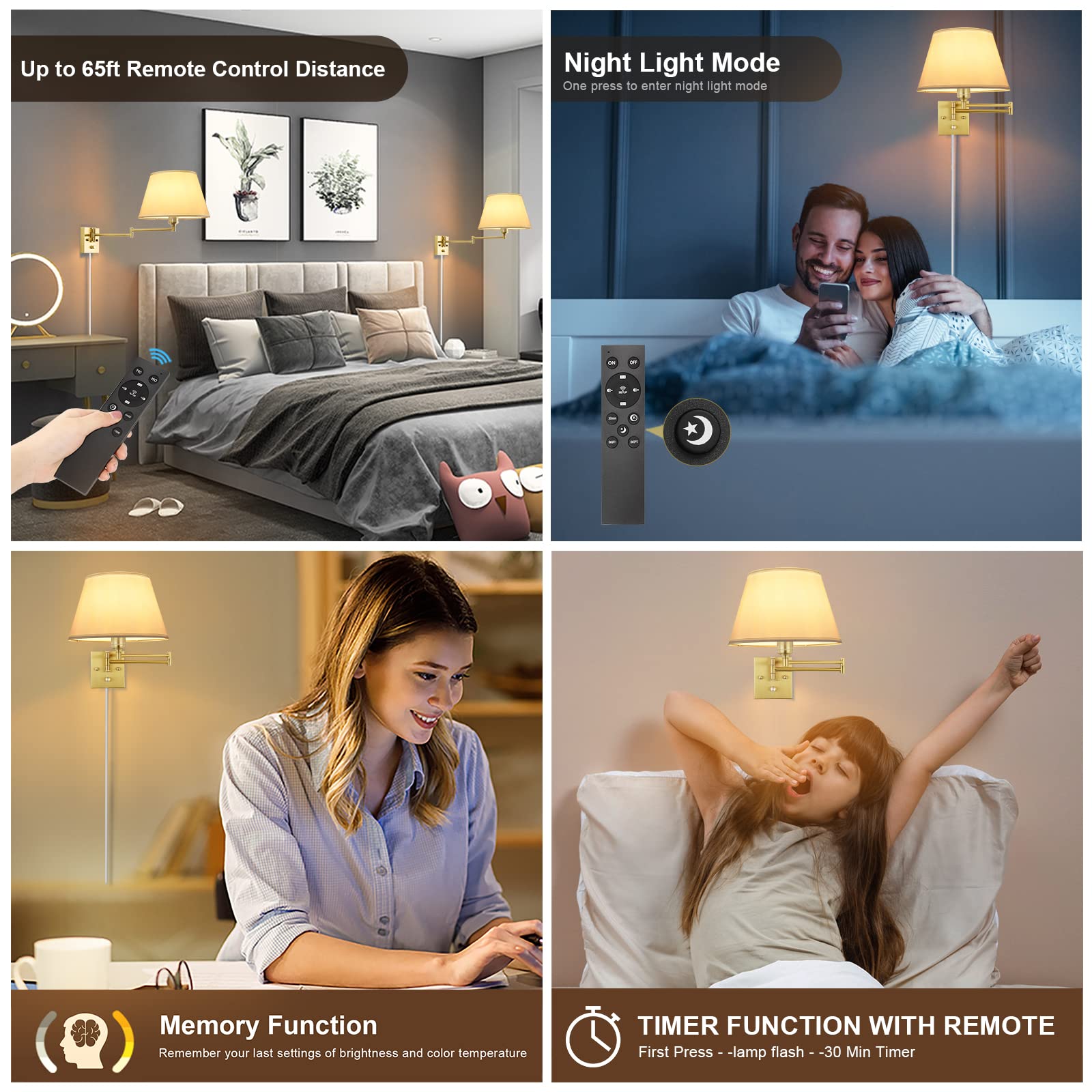 Best Swing Arm Wall Lamp for 2026 (Reading, Bedside, Task) 3 TRLIFE Remote Control Dimmable Wall Sconce, Adjustable Color Temperature 2700K-6 — product photo