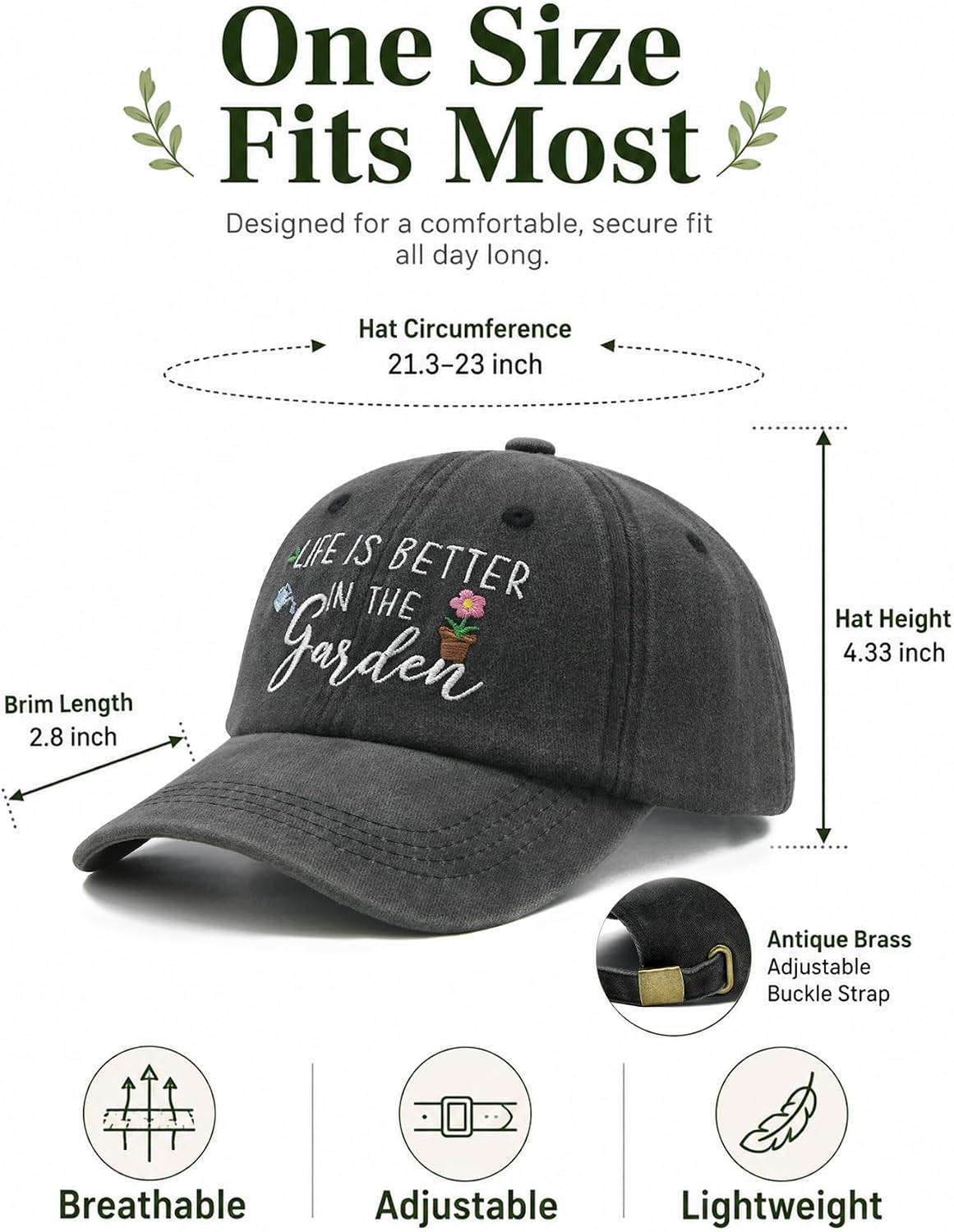 Gardening Gifts for Women, Adjustable Cotton Garden Baseball Cap image 5