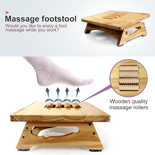 Miniatura 5 de JLKCTHH Revitaliza tu día de trabajo con nuestro reposapiés ergonómico para debajo del escritorio, diseño de madera ajustable con reposapiés