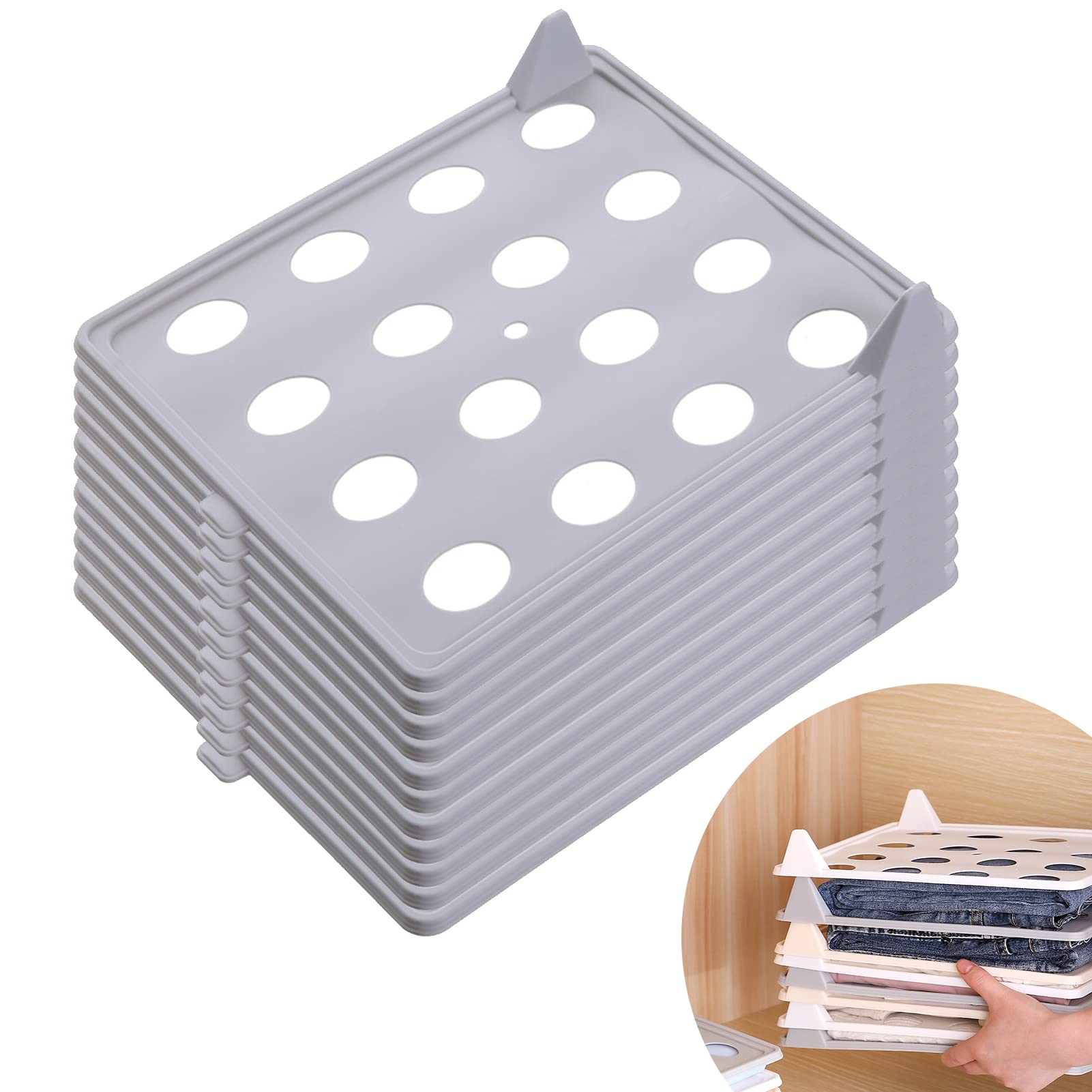 BeauentyBeauenty 10pcs Tshirt Organizer,Shirt Folder Board,Storage Folding Board,Shirt Folder Multifunctional Household Folding Clothes Board, Shirt Long Sleeve Anti-Wrinkle Portable Rack (Grey)