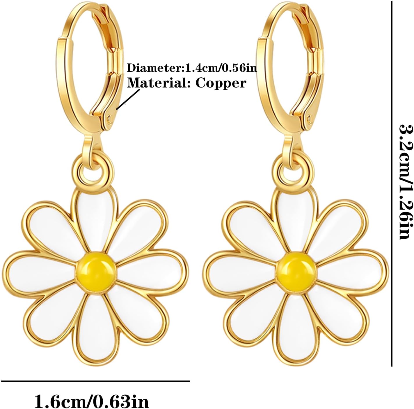 Flower Earrings, 4 Pairs Daisy Earrings Small Daisy Drop Dangle Earring, Spring Earring for Women - Image 2