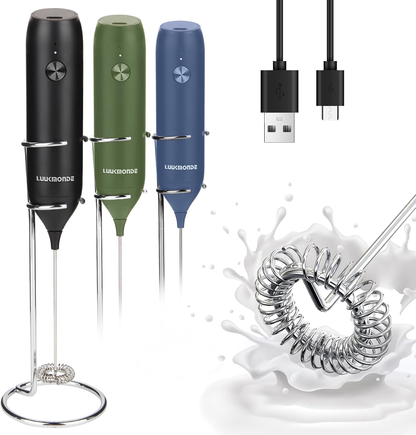 Rechargeable Milk Frother Handheld with USBC Cable