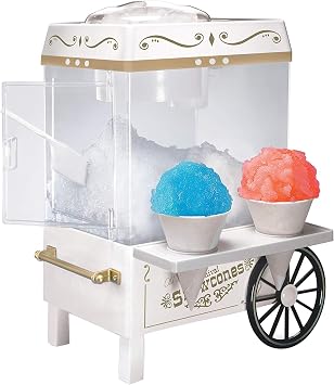 Nostalgia Snow Cone Shaved Ice Machine - Retro Table-Top Slushie Machine Makes 20 Icy Treats - Includes 2 Reusable Plastic Cups & Ice Scoop - Ice White
