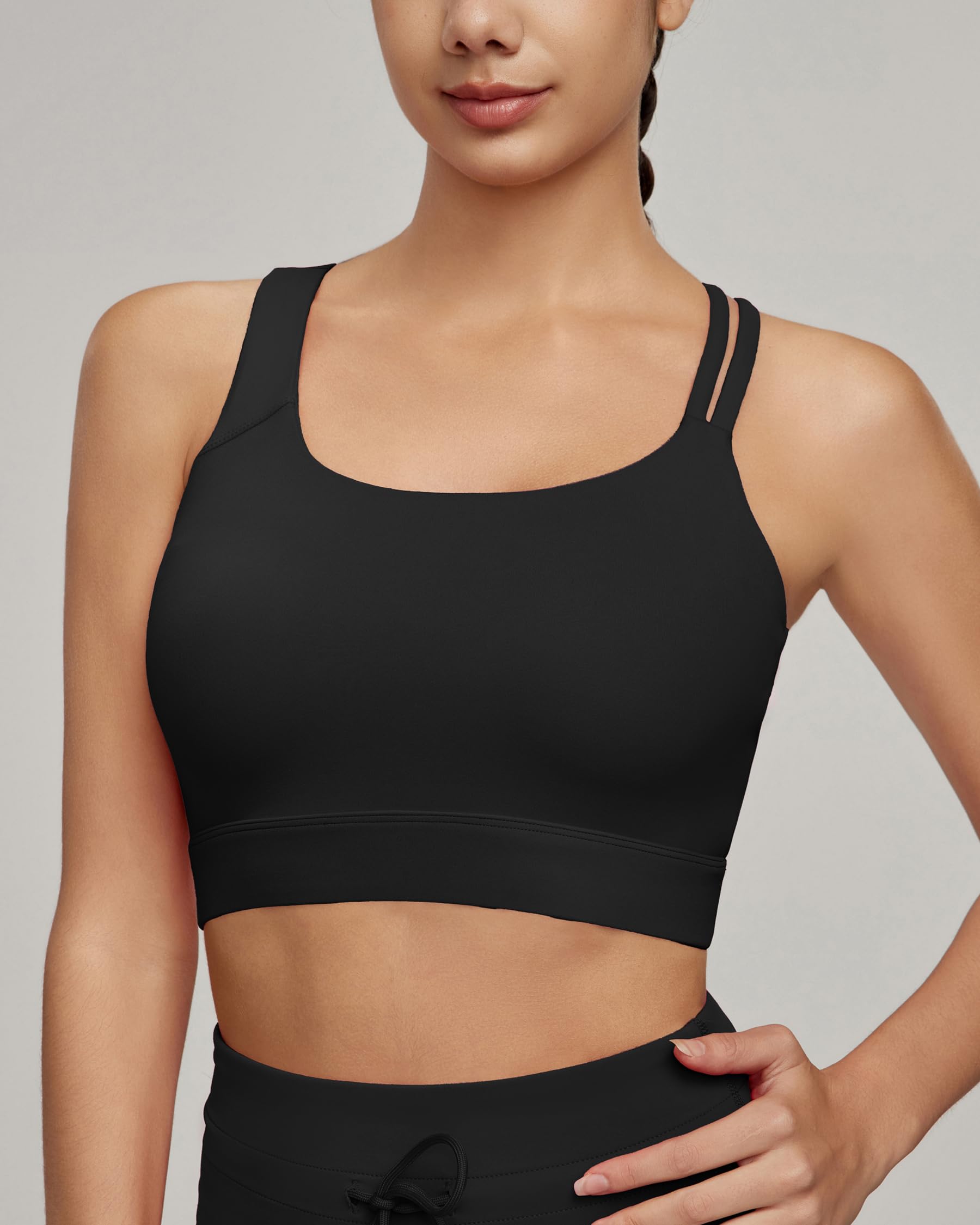 romansong Sujetadores deportivos de línea larga con tirantes para mujer, copa moldeada, para entrenamiento, para correr, de impacto medio